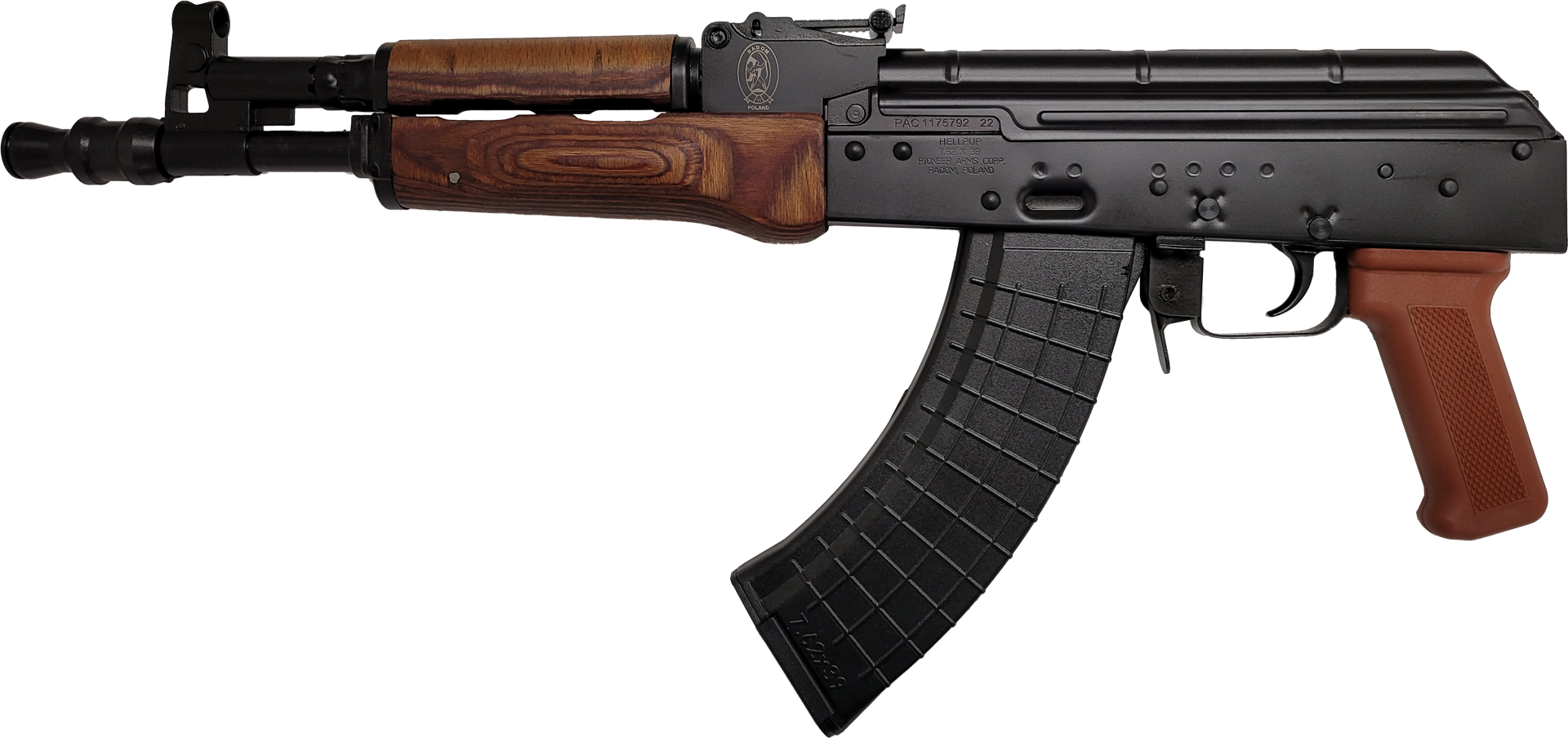 Pioneer Arms Original Hellpup AK-47 Pistol - Black | 7.62x39 | 11.73" Barrel | Castle Type Muzzle Break | Laminated Wood Furniture