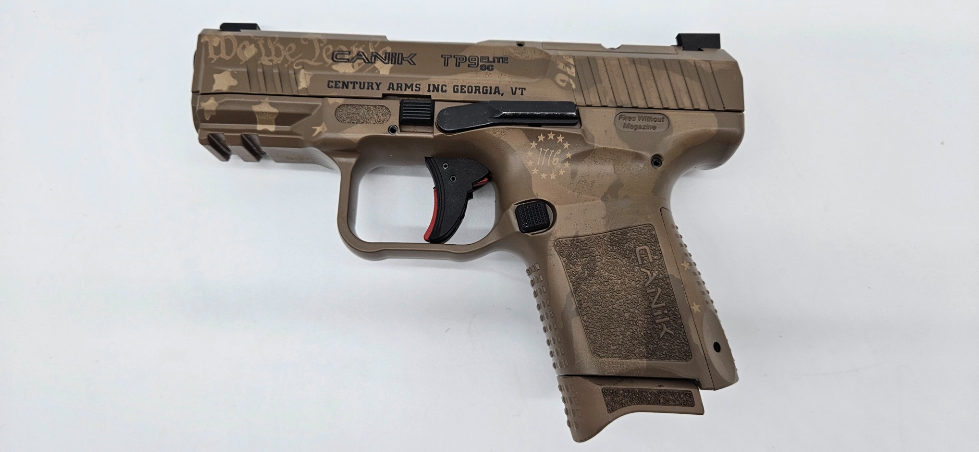 Canik FACTORY BLEM - CANIK Creations TP9 Elite Sub Compact Pistol - We The People Tan | 9mm | 3.6" Barrel | 12rd/15rd Mag | Full Accessory Kit | BLEMISHED