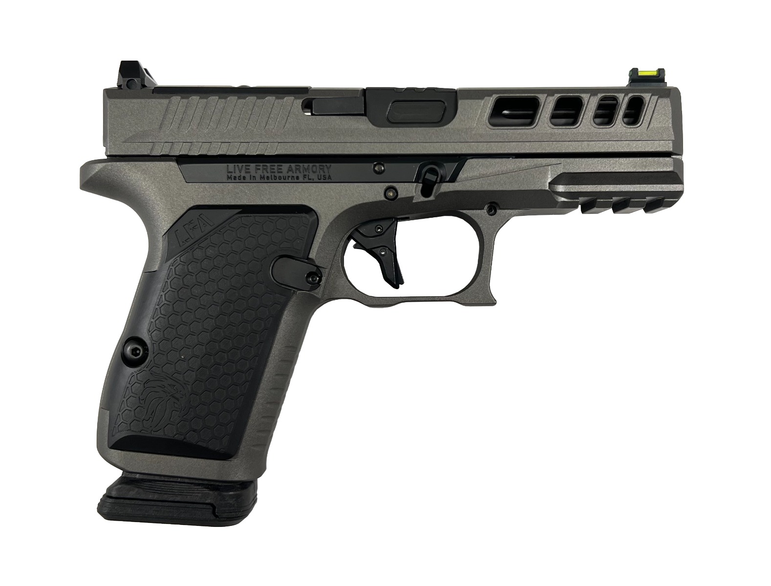Live Free Armory AMP Compact Pistol - Tungsten | 9mm | 3.9" Fluted Barrel (Ported) | 15rd | Optic Cut
