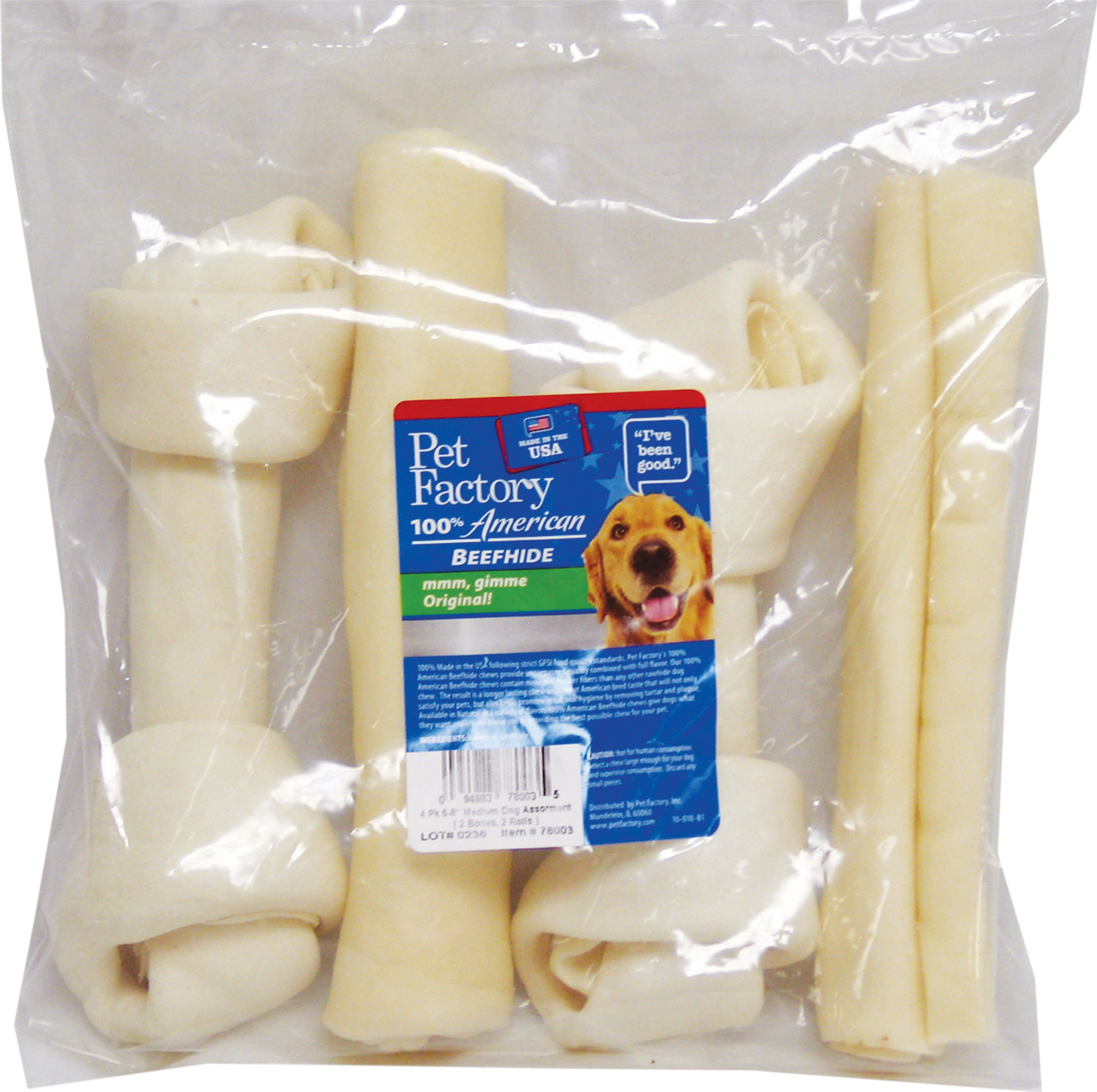 Pet Factory IncUsa Beefhide Bones & Rolls Value Pack Natural 6 Inch/4