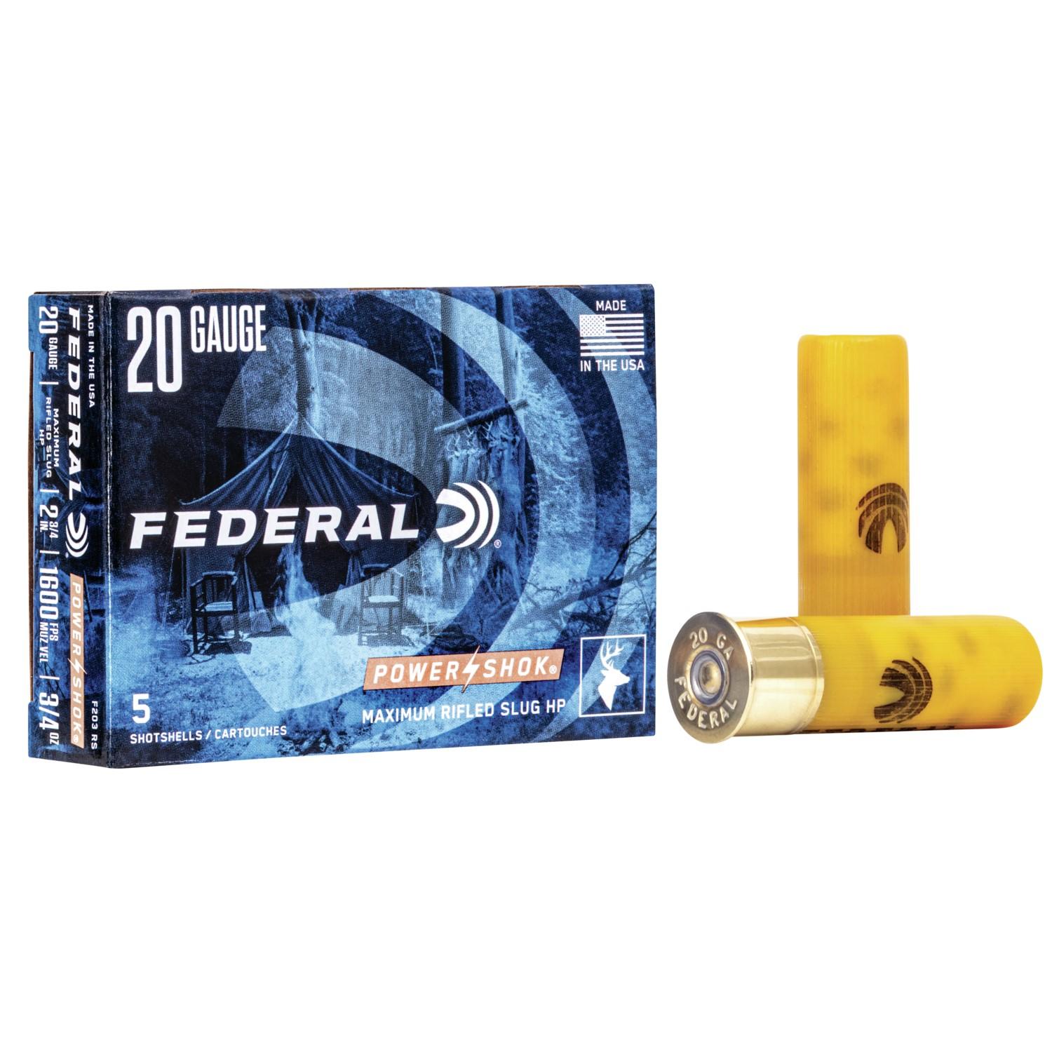 Federal PowerShok Rifled Slug 20 ga 2 34" MAX oz 1600 fps 5box