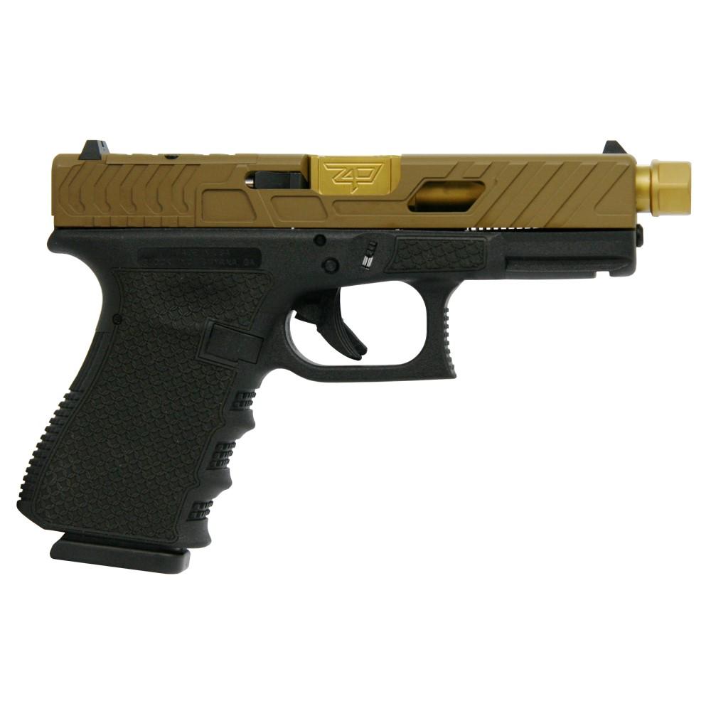 688099401207 Glock 19 Gen 3 Custom "Chainmail Stippled Frame Gold Bear Cut Slide" Compact Handgun 9mm Luger 15/rd Magazines (2) 4.6" Zaffiri Precision Threaded Barrel USA