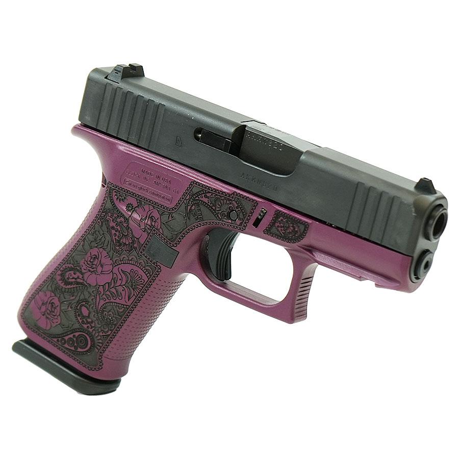 Glock 43X "Paisley Grip" Black Cherry Handgun 9mm Luger 10rd Magazines(2) 3.4" Barrel  Accessory Rail USA Made