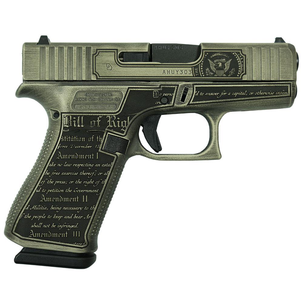 Glock 43X "Trump 2024" Handgun 9mm Luger 10rd Magazines(2) 3.41" Barrel Crush Sliver Distressed/Black Engraved Slide USA Made
