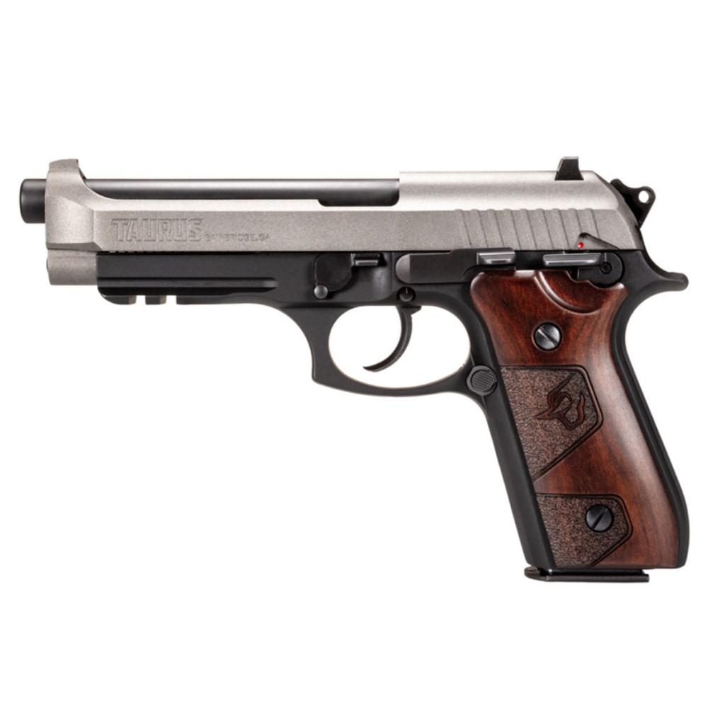 725327940722 Taurus PT92 Handgun 9mm Luger 17rd Magazines (2) 5" Barrel Black Silver with Wood Grips