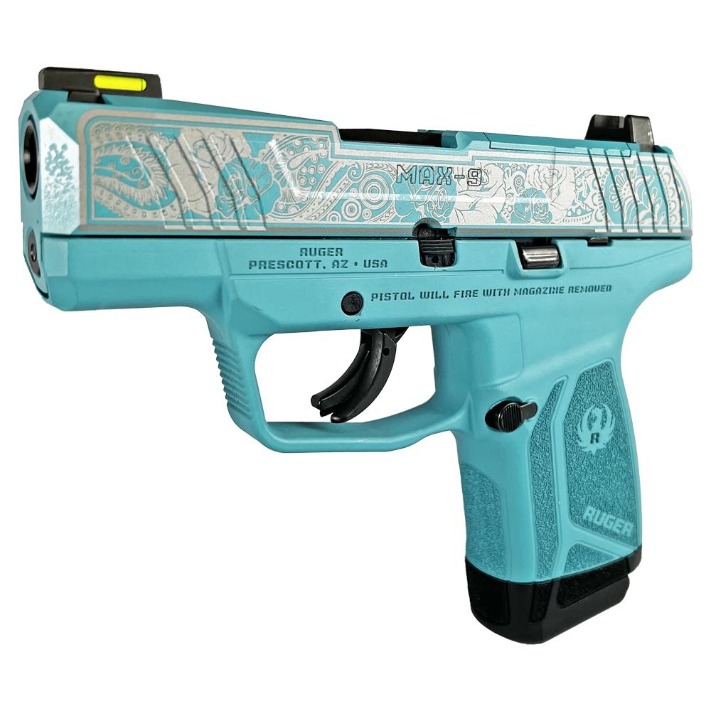 688099402679 Ruger "Aztec Teal Frame/Paisley Engraved Slide" Max-9 Pro Handgun 9mm Luger 12rd Magazine 3.2" Barrel Optic Ready