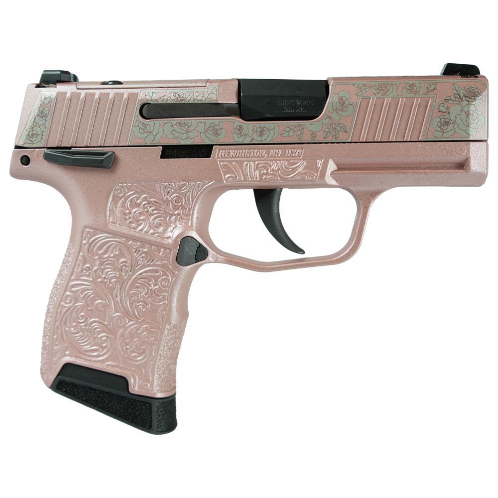 688099403775 Sig Sauer Exclusive "Rose Gold N Roses" P365-380 Handgun 380 Auto 10rd Magazine 3.1" Barrel Black Manual Safety