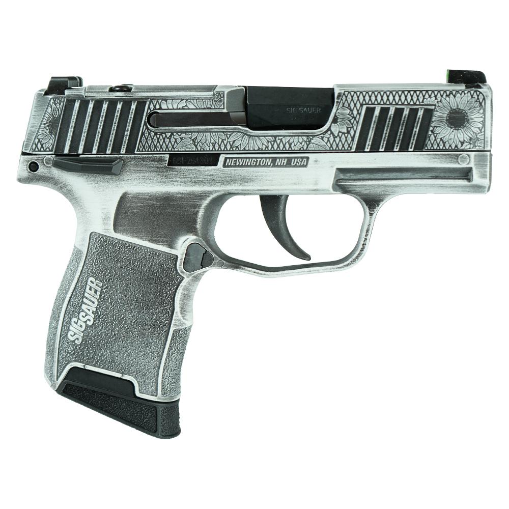 688099403751 Sig Sauer Exclusive P365-380 "Sun Flower" Handgun 380 Auto 10rd Magazine 3.1" Barrel Black Manual Safety