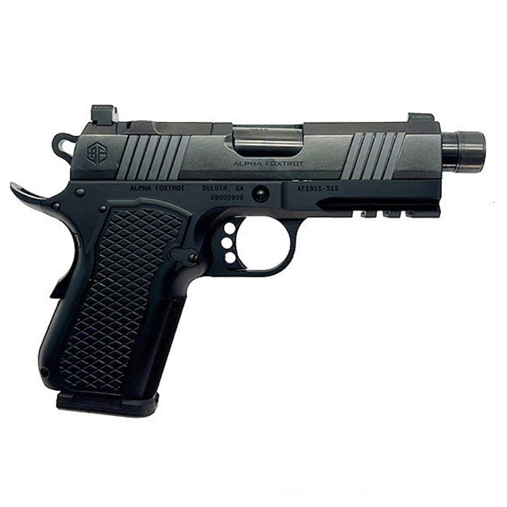 Alpha Foxtrot 1911 S15 Handgun 9mm Luger 15rd Magazine 4.25" Threaded Barrel Black Bob Tailed