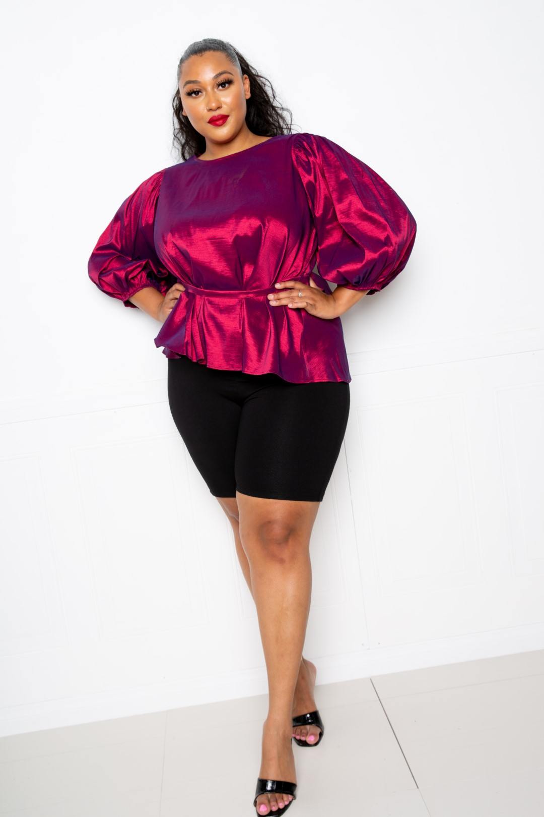 red plus size peplum top