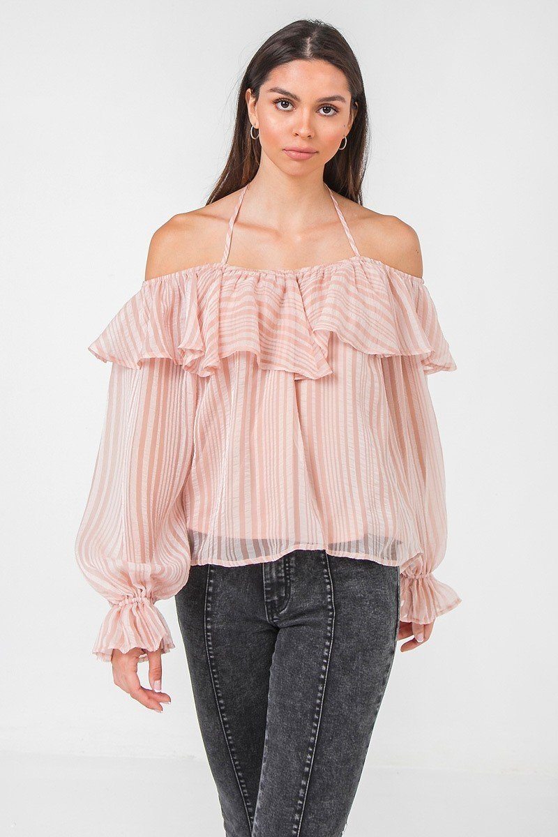 Women Top Shirt Off Shoulder Summer Casual Ruffle Halter Tie Woven Top Blouse M | eBay