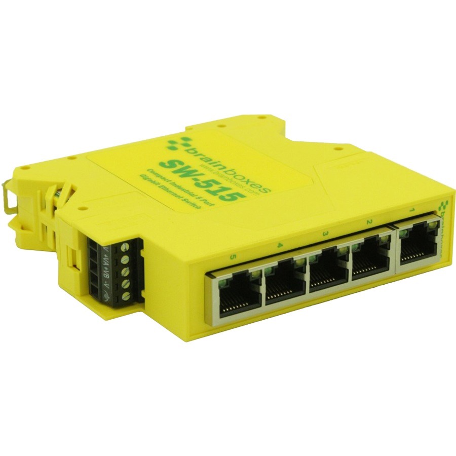 Brainboxes Compact Industrial 5 Port Gigabit Switch DIN Rail