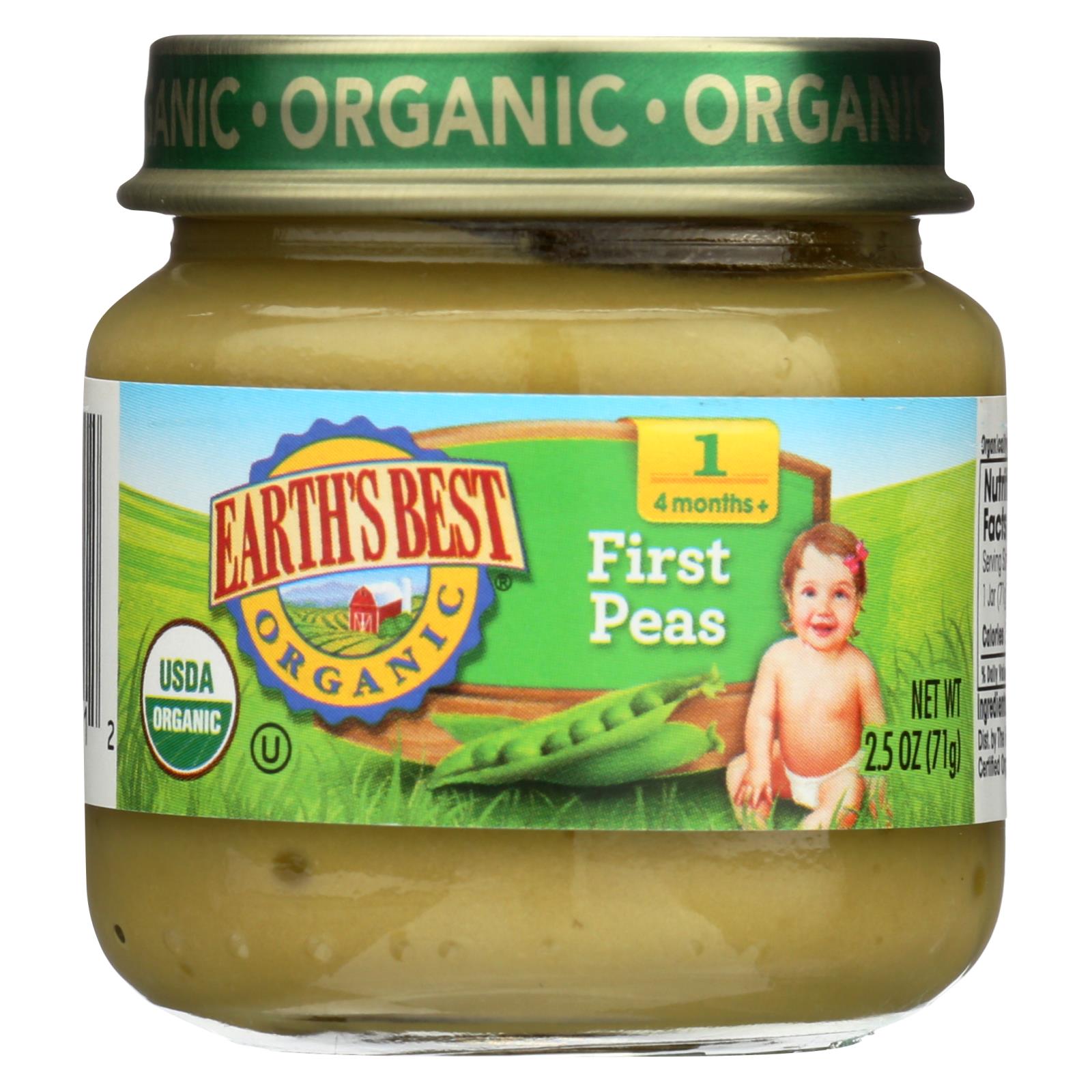Earth's Best Organic First Peas Baby Food Stage 1 Case Of 12 2.5