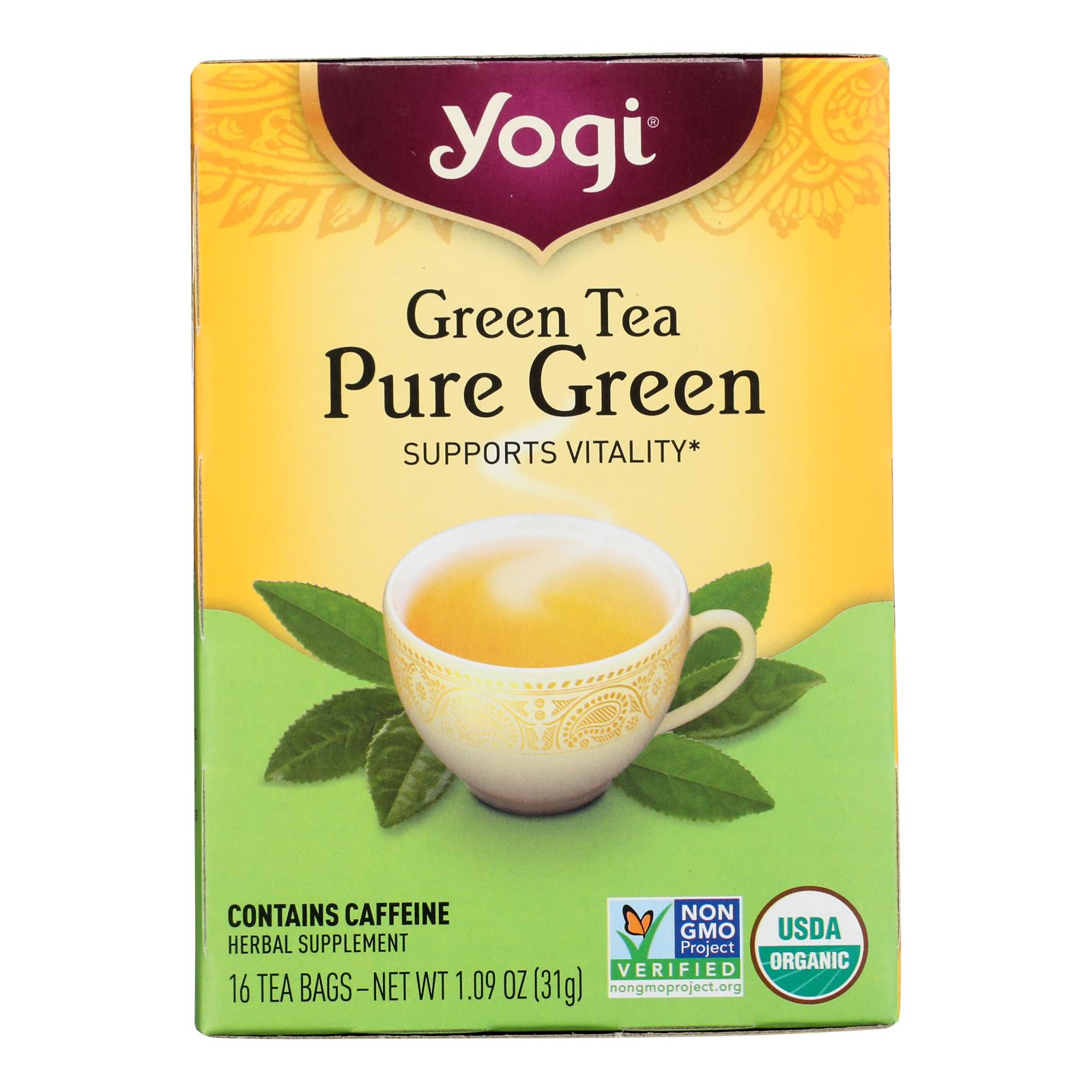 Yogi Organic Pure Green Herbal Tea 16 Tea Bags Case Of 6 eBay