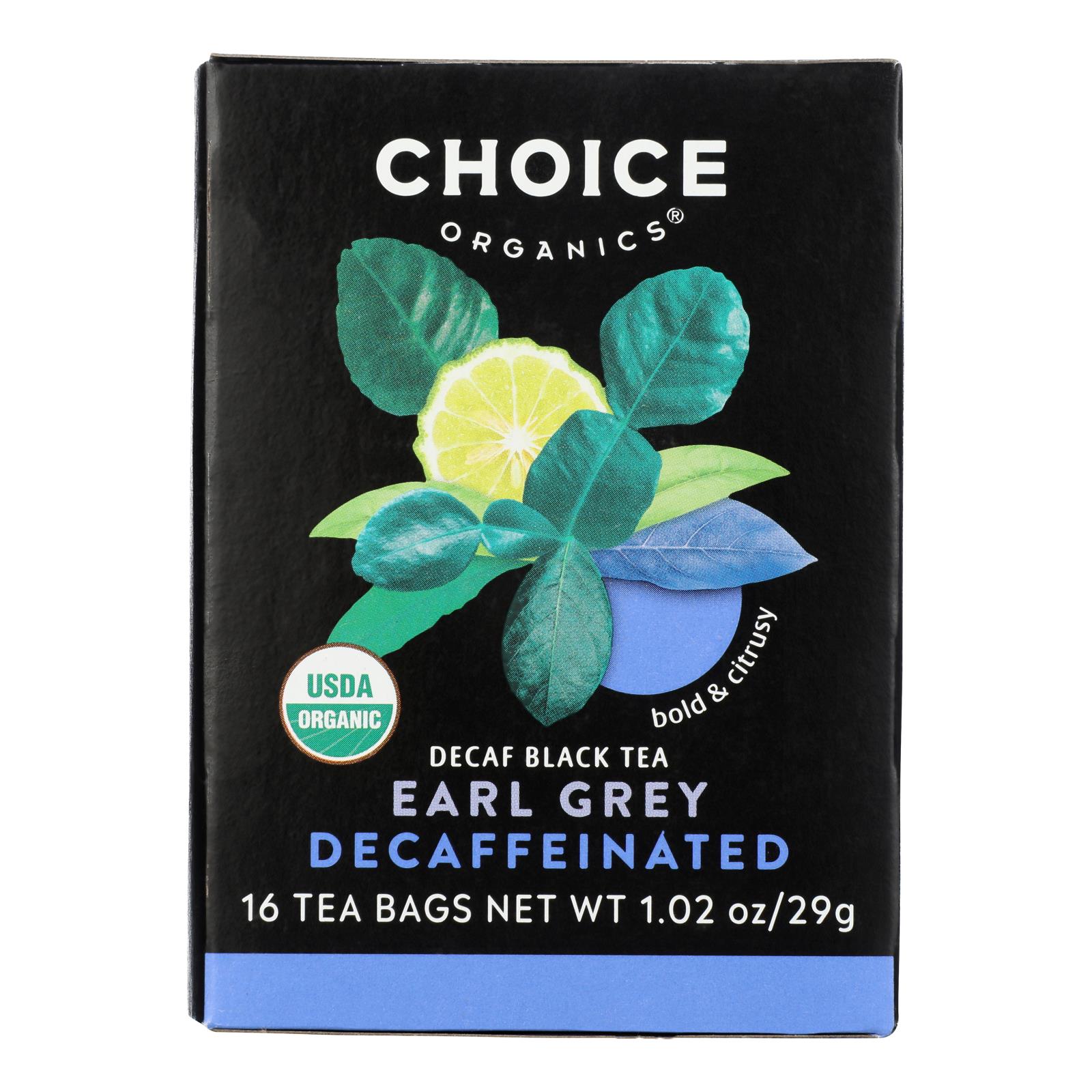 Choice Organic Teas Decaffeinated Earl Grey Tea 16 Tea Bags Case Of