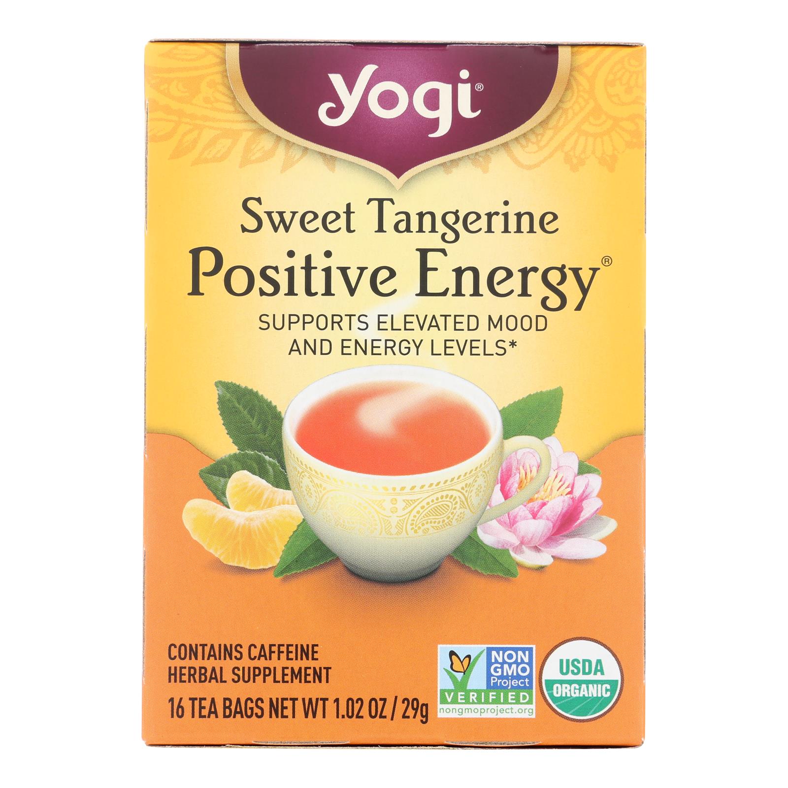 Yogi Positive Energy Herbal Tea Sweet Tangerine 16 Tea Bags Case Of