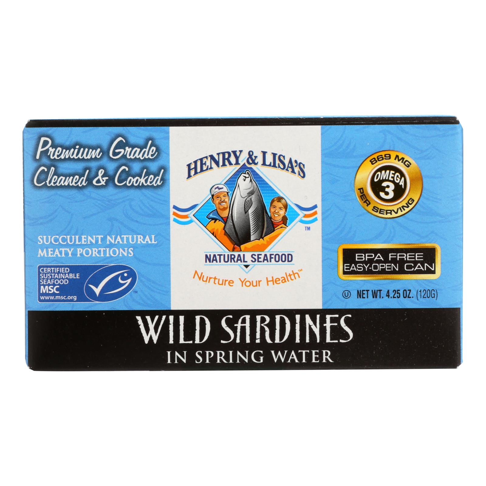 Henry & Lisa's Natural Seafood Wild Sardines In Spring Water CS/12 4