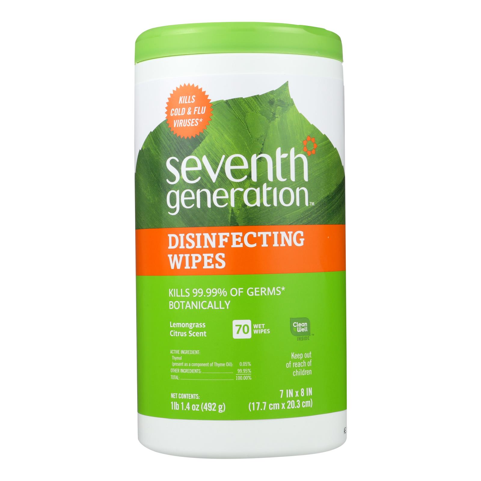 Seventh Generation Disinfecting Wipes Lemongrass And Citrus 70 Wipes