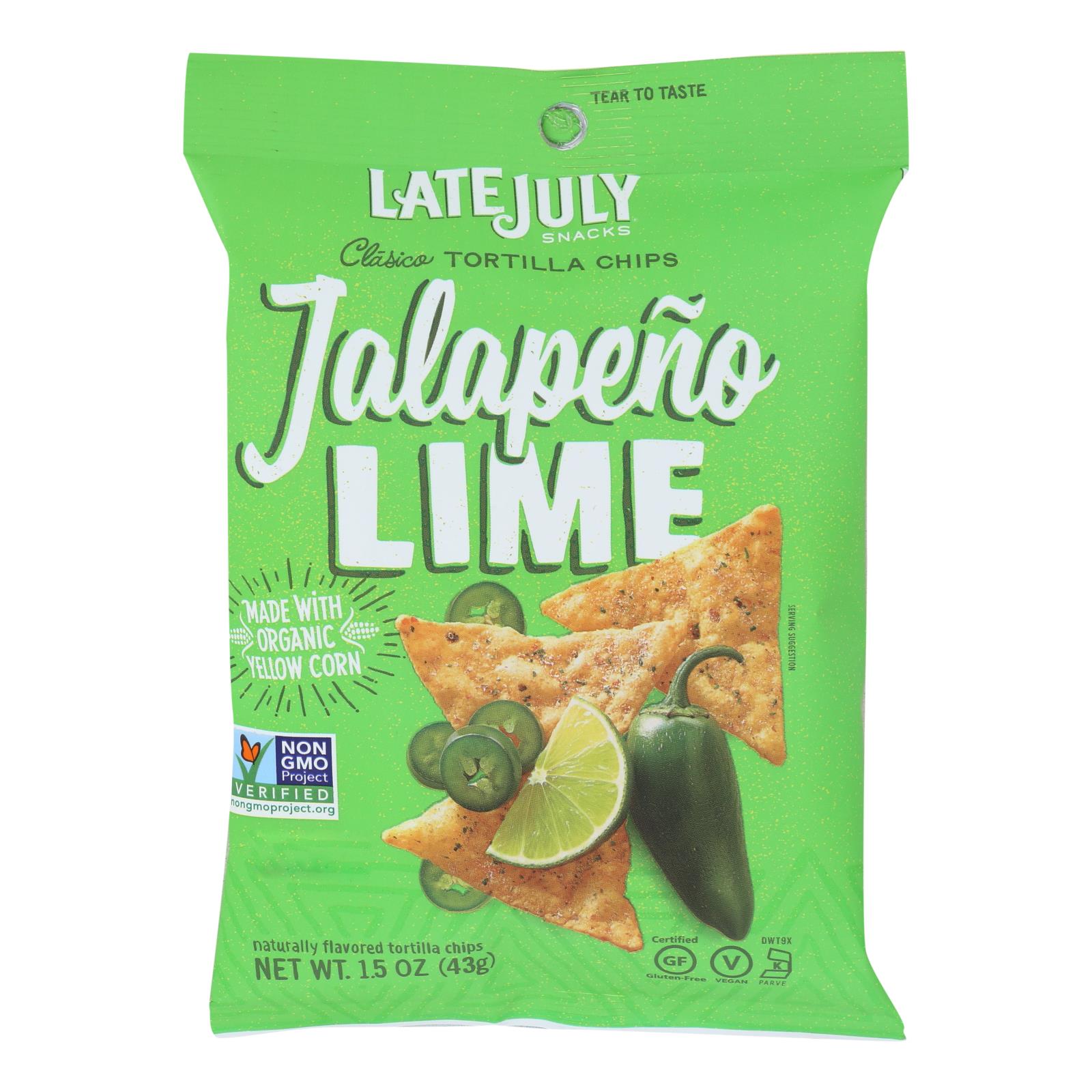 Late July Snacks Tortilla Chips Jalapeno Lime Clasico Case Of 24