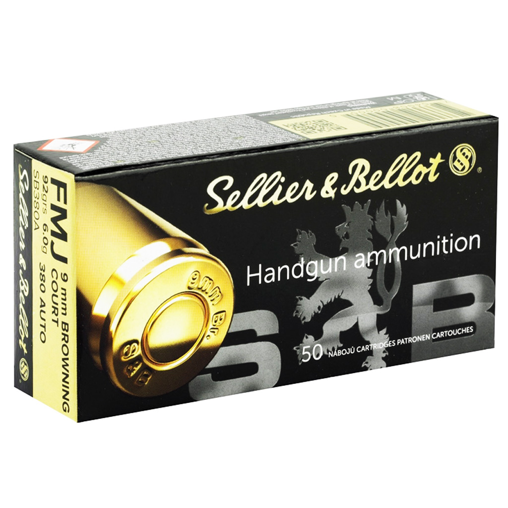 754908500055 Sellier & Bellot Pistol Ammo 380 Auto/9mm Browning Crt 92gr. Fmj 50 Rd.