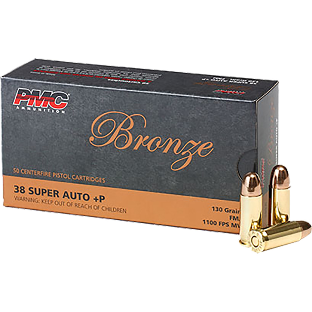 741569070126 Pmc Bronze Pistol Ammo 38 Super +p Fmj 130 Gr. 50 Rd.