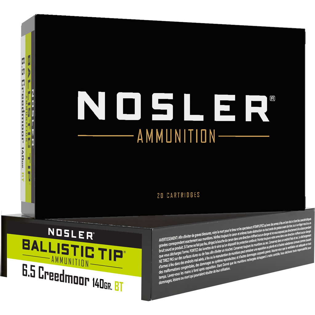Nosler ballistic tip rifle ammunition 6 5mm creedmoor 140 gr bt sp 20