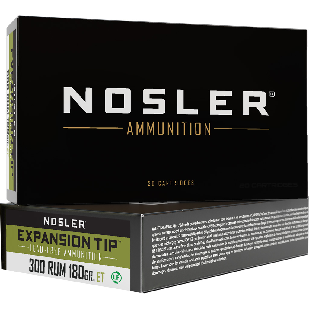 054041401449 Nosler Expansion Tip Rifle Ammunition 300 Rum 180 Gr. Et Sp 20 Rd.