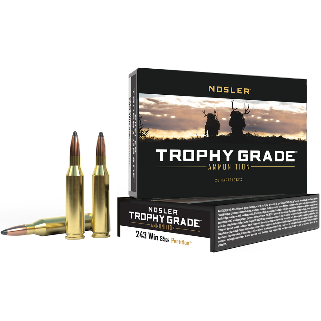 054041600026 Nosler Trophy Grade Rifle Ammunition 243 Win. 85 Gr. Pt Sp 20 Rd.