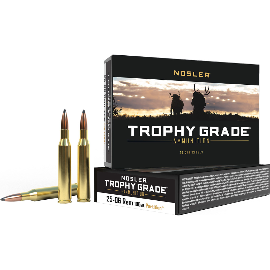 054041600057 Nosler Trophy Grade Rifle Ammunition 25-06 Rem. 100 Gr. Pt Sp 20 Rd.