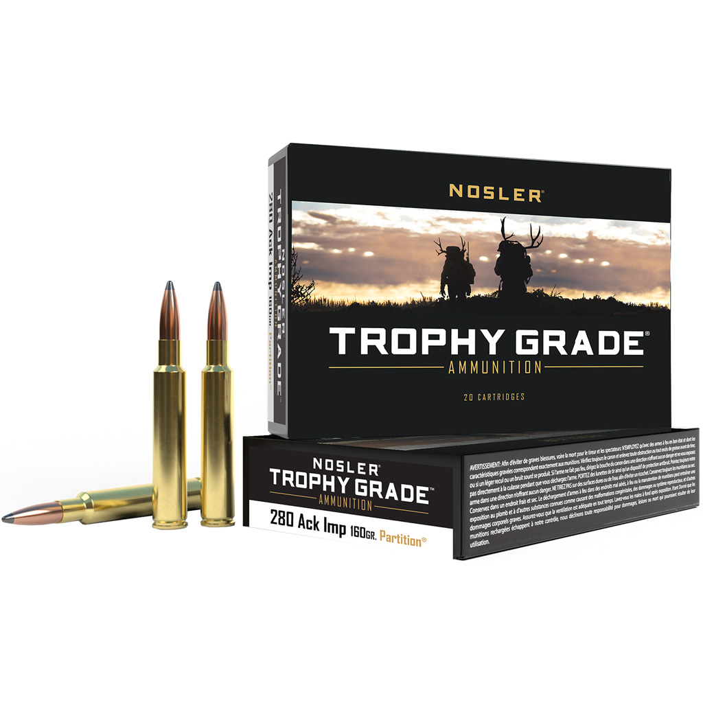 054041600446 Nosler Trophy Grade Rifle Ammunition 280 Ack Imp 160 Gr. Pt Sp 20 Rd.