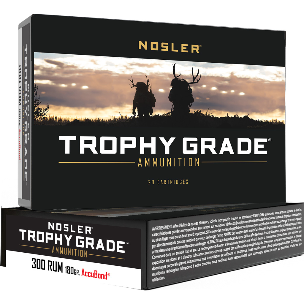 Nosler Trophy Grade Rifle Ammunition 300 Rum 180 Gr. Ab Sp 20 Rd.