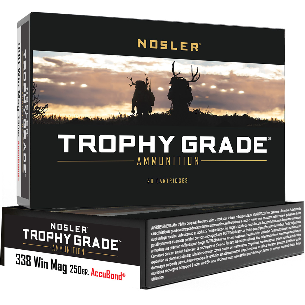 054041600866 Nosler Trophy Grade Rifle Ammunition 338 Win. Mag. 250 Gr. Ab Sp 20 Rd.