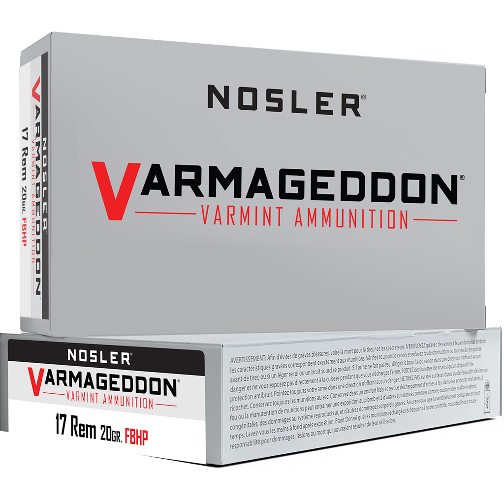 054041651004 Nosler Varmageddon Rifle Ammunition 17 Rem. 20 Gr. Vg Hpfb 20 Rd.
