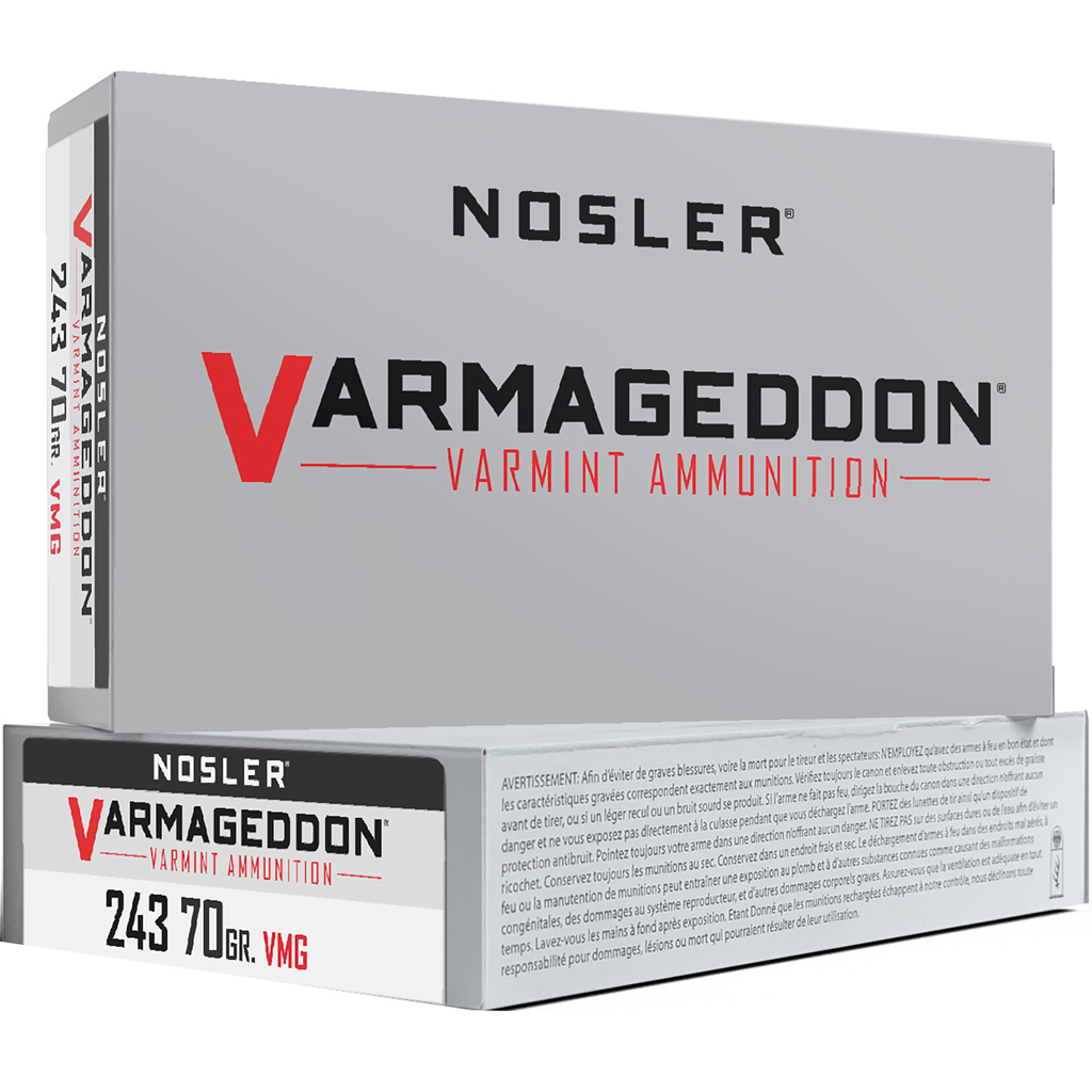 054041610292 Nosler Varmageddon Rifle Ammunition 243 Win. 70 Gr. Vg Fbt 20 Rd.