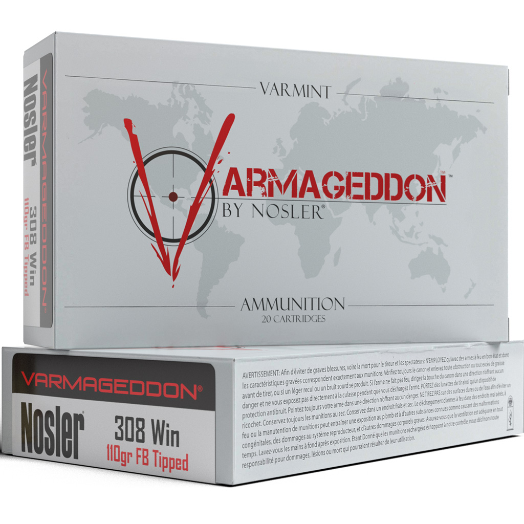 054041402729 Nosler Varmageddon Rifle Ammunition 308 Win. 110 Gr. Vg Fbt 20 Rd.