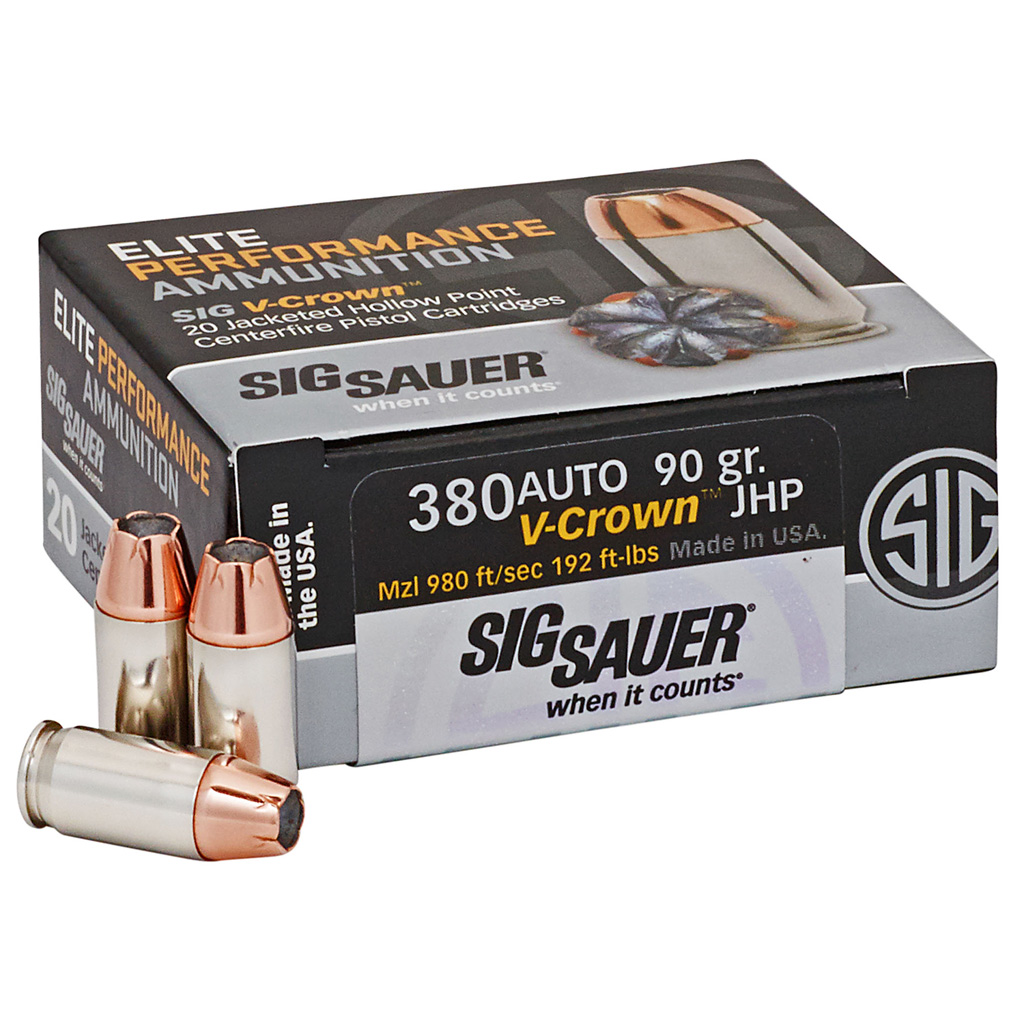 798681458172 Sig Sauer Elite V-crown Performance Pistol Ammo 380 Acp 95 Gr. Jhp 20 Rd.