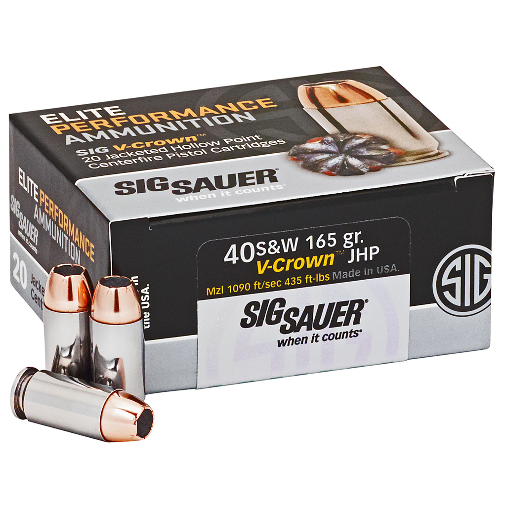 798681458196 Sig Sauer Elite V-crown Performance Pistol Ammo 40 S&w 165 Gr. Jhp 20 Rd.