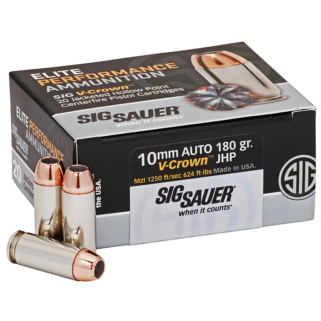 798681516827 Sig Sauer Elite V-crown Performance Pistol Ammo 10mm 180 Gr. Jhp 20 Rd.