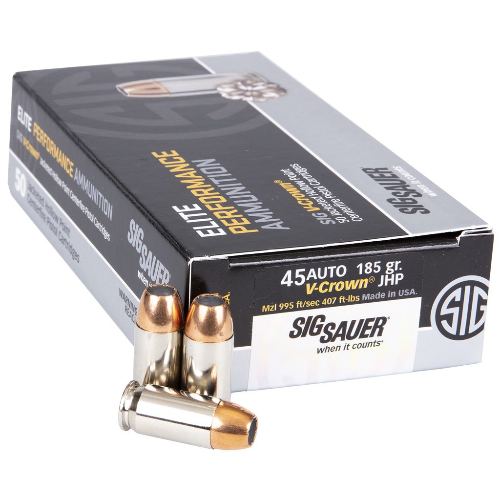 798681501670 Sig Sauer Elite V-crown Performance Pistol Ammo 45 Acp 185 Gr. Jhp 50 Rd.