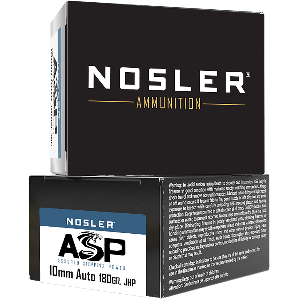 054041514002 Nosler Asp Handgun Ammo 10mm 180 Gr. Hg Jhp 20 Rd.