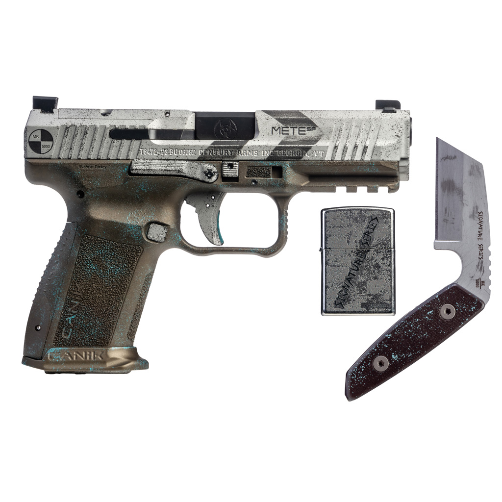 Canik Signature Series Mete Sf Apocalypse Pistol 9mm 4.4 In. Fallout Camo With Knife And Lighter