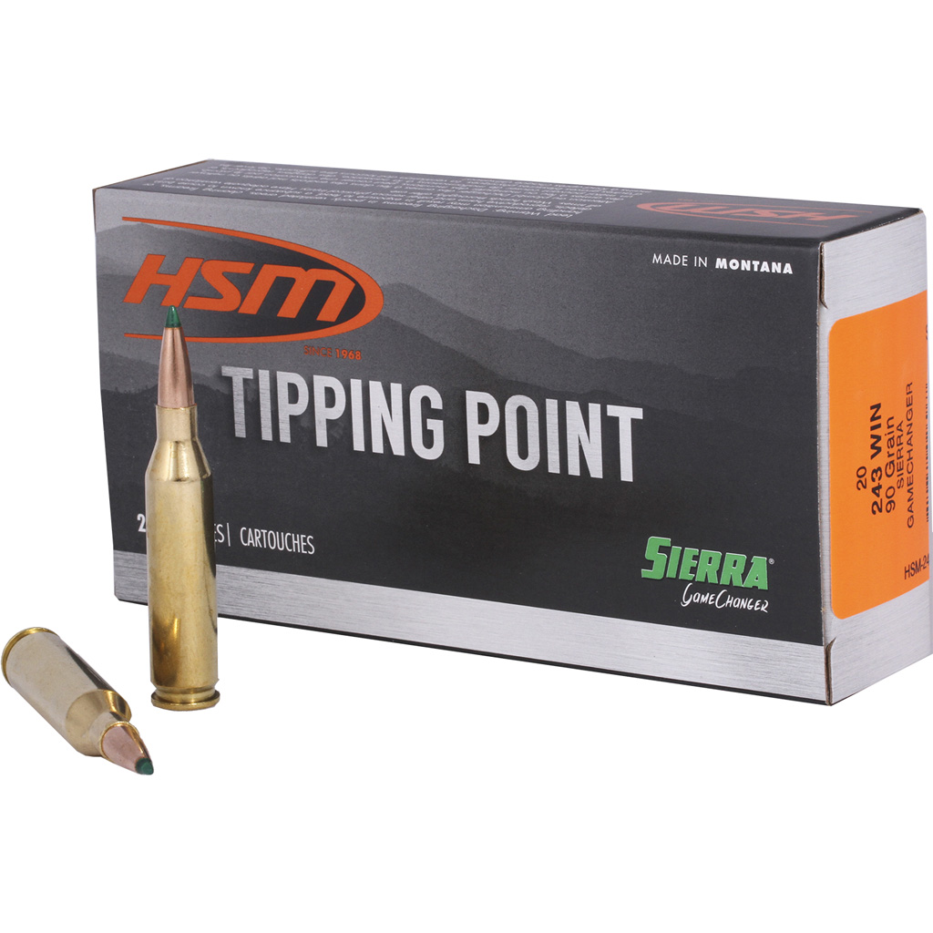 810742026967 Hsm Tipping Point Rifle Ammunition 243 Win. Sierra Gamechanger 90 Gr. 20 Rd.