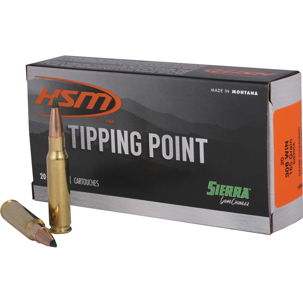 810742026912 Hsm Tipping Point Rifle Ammunition 308 Win. Sierra Gamechanger 165 Gr. 20 Rd.