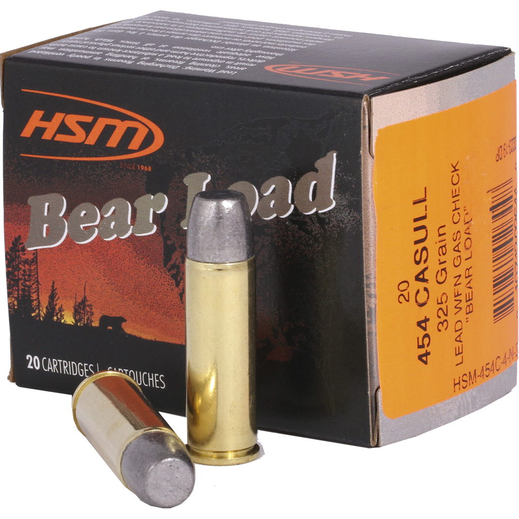 810742026448 Hsm Bear Load Ammunition 454 Casull Wide Flat Nose 325 Gr. 20 Rd.