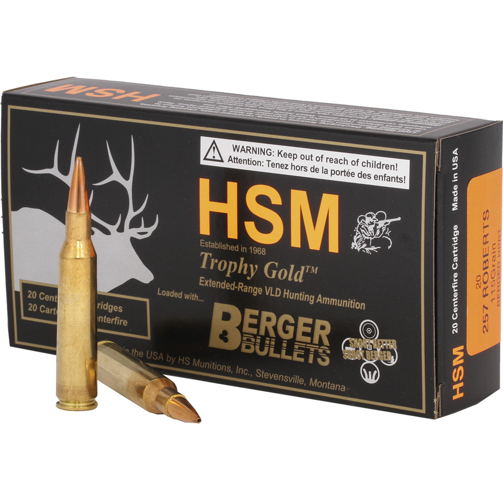 837306005411 Hsm Trophy Gold Rifle Ammunition 257 Roberts Berger 115 Gr. 20 Rd.