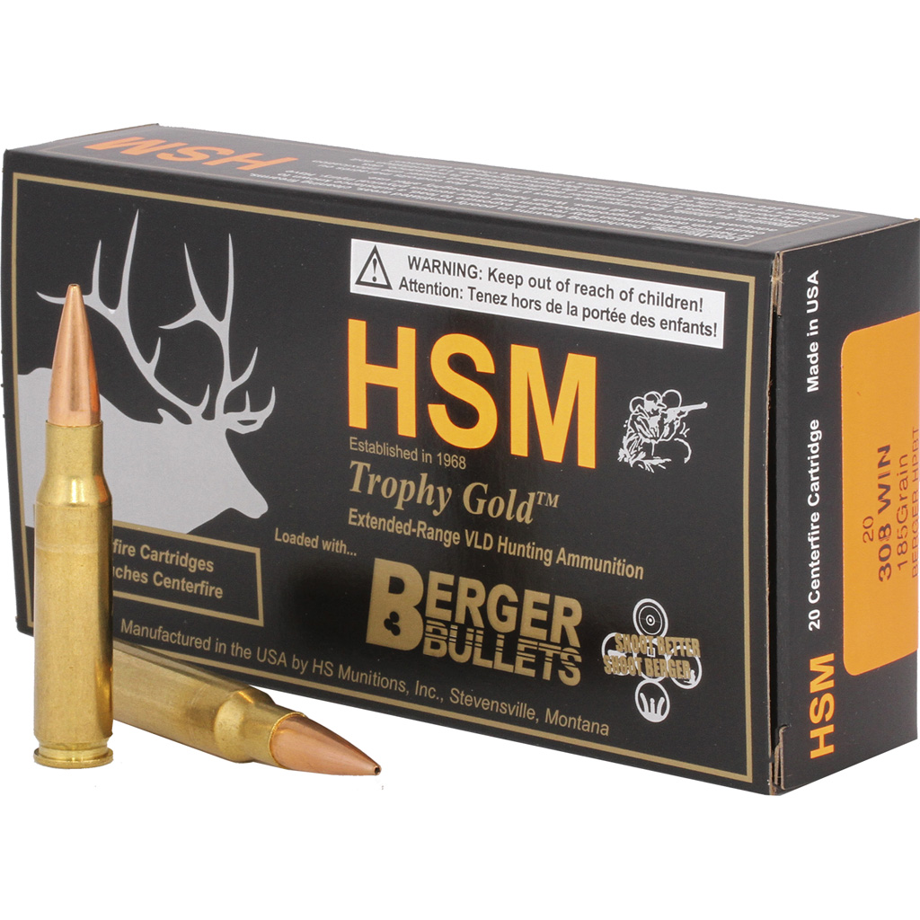837306001567 Hsm Trophy Gold Rifle Ammunition 308 Win. Berger 185 Gr. 20 Rd.