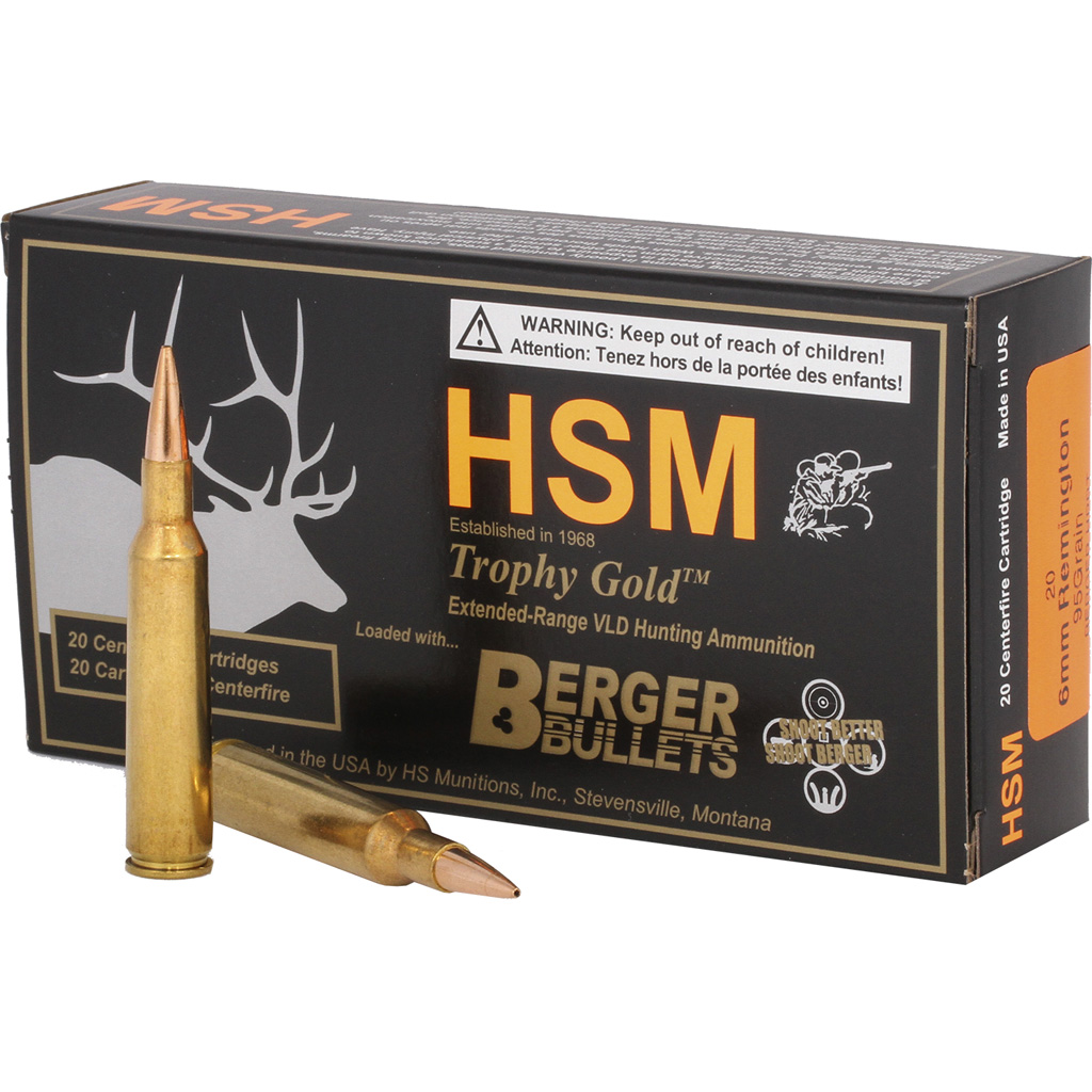 Hsm Trophy Gold Rifle Ammunition 6mm Remington Berger 95 Gr. 20 Rd.