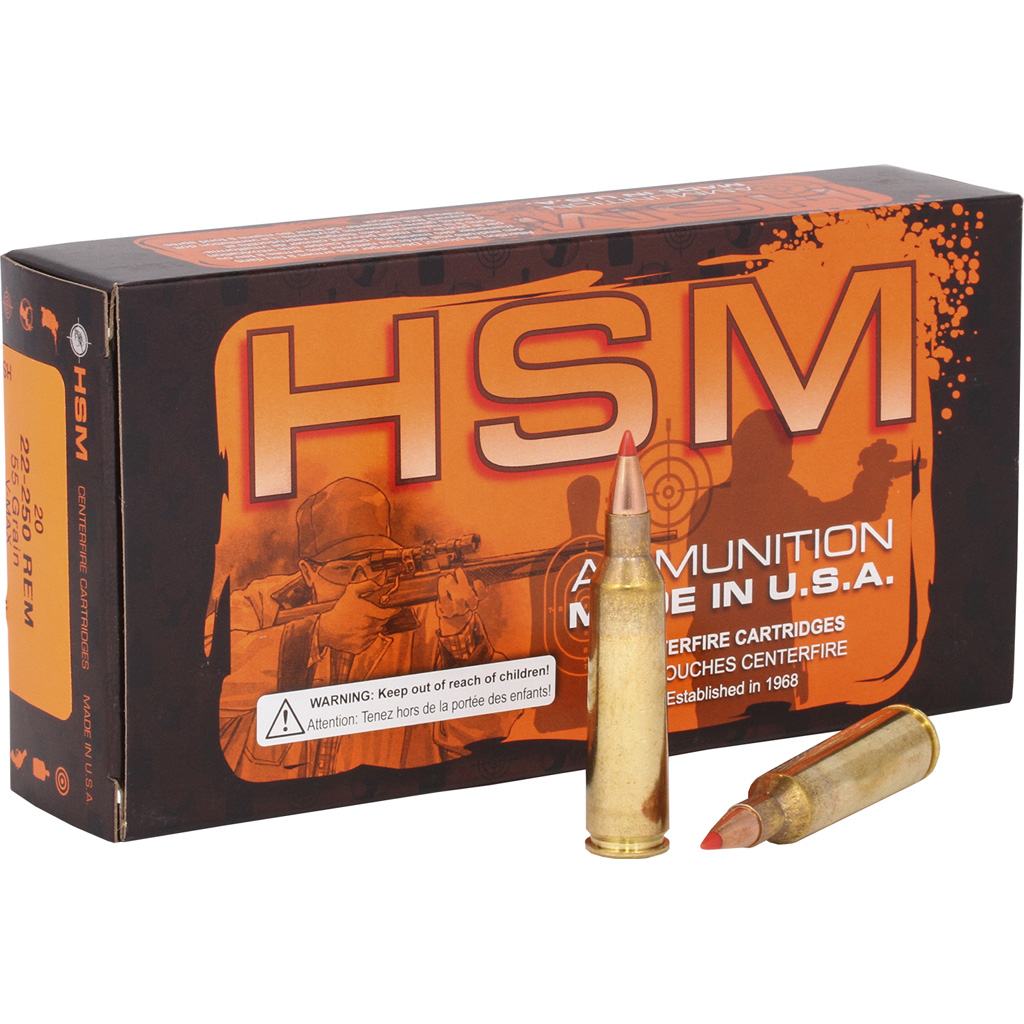837306001468 Hsm Varmint Rifle Ammunition 22-250 Rem. V-max 55 Gr. 20 Rd.