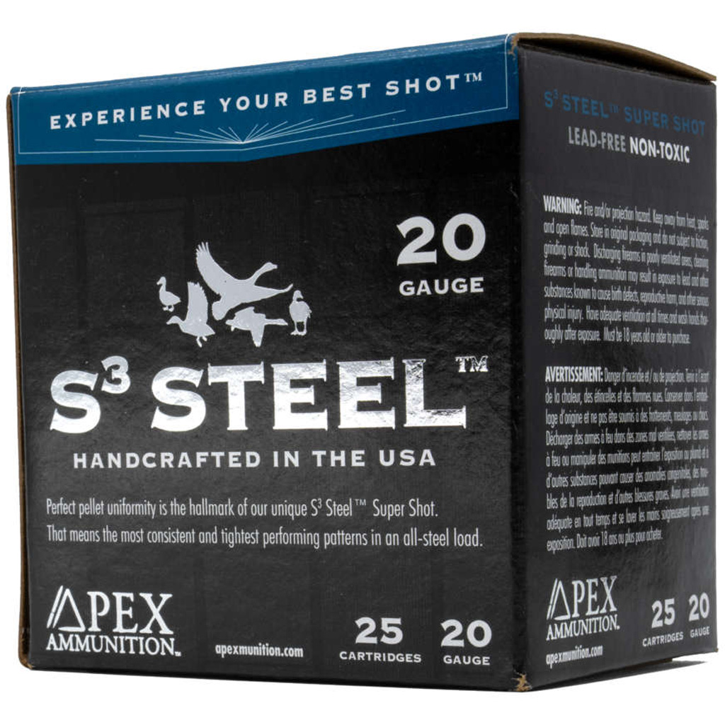 850010408002 Apex Waterfowl S3 Steel Shotgun Ammo 20 Ga. 3 In. 1oz #4 25 Rd