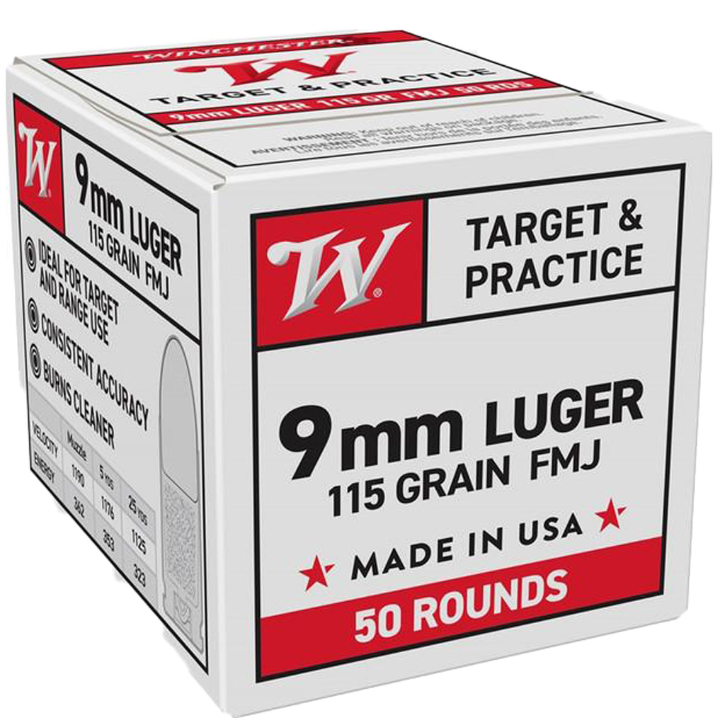 020892232594 Winchester Usa Pistol Ammo 9mm Luger 115 Fmj Usa Para 50 Rd.